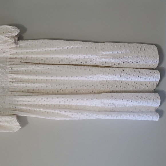 Monsoon and Beyond Women Midi Dress Large Ivory Tier Eyelet Puff Sleeve Pockets - Picture 7 of 16